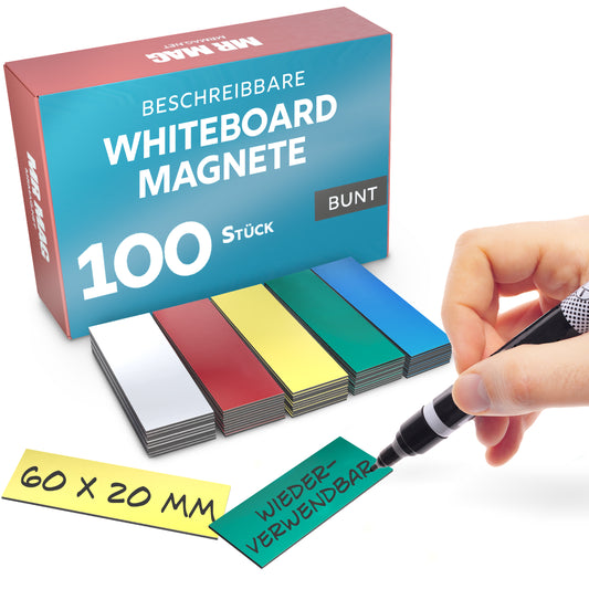 100 Beschreibbare Magnetstreifen - 60x20mm - bunt