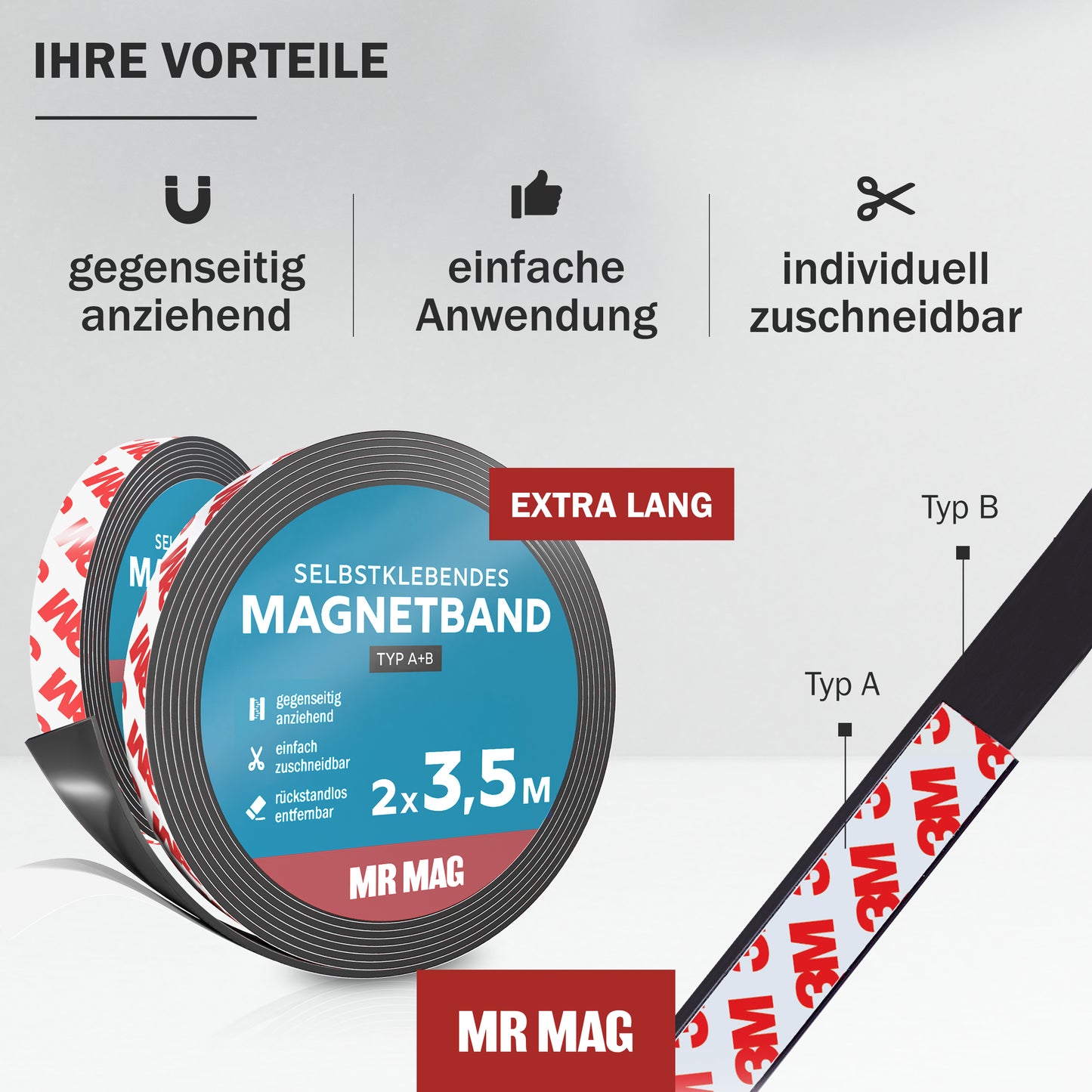 Selbstklebendes Magnetband - 2x 3,5m - TYP A+B