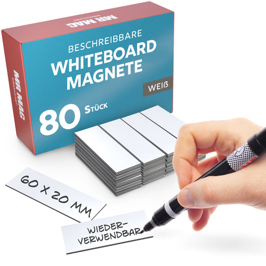 80 Beschreibbare Magnetstreifen - 60x20mm - weiß