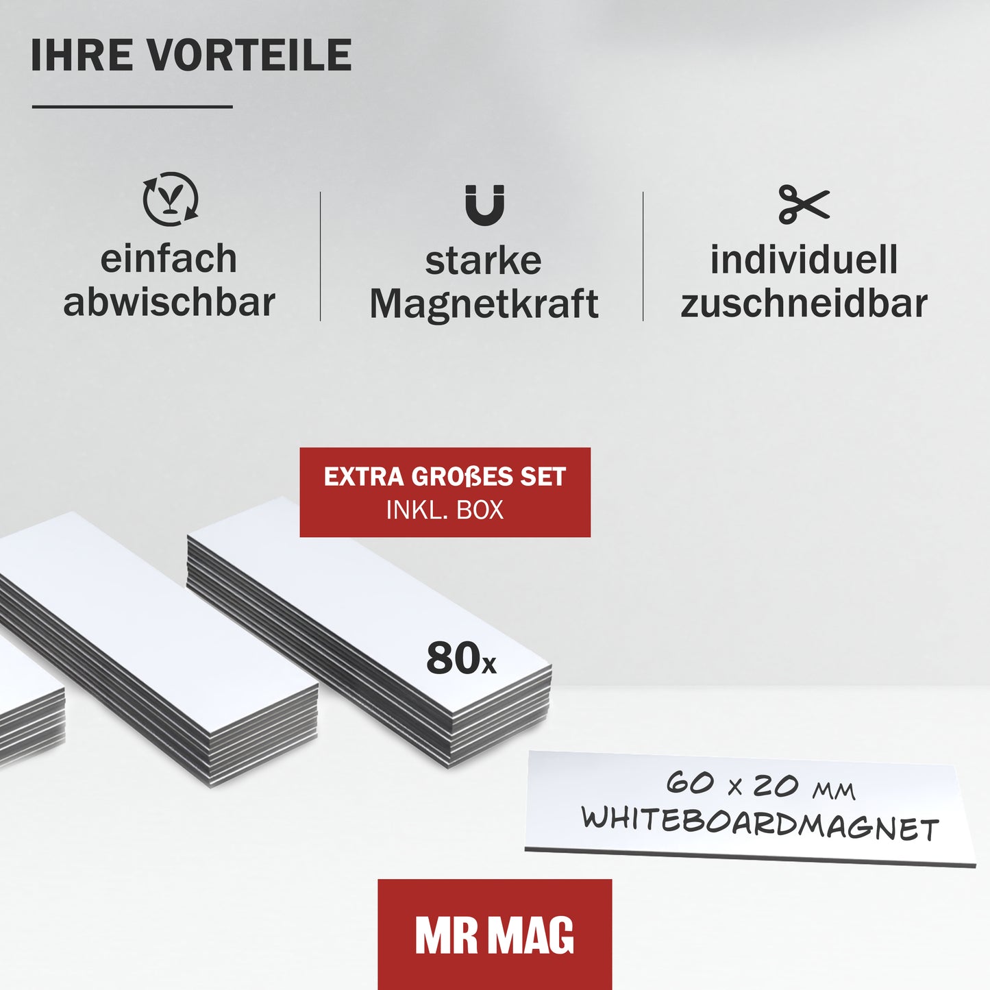 80 Beschreibbare Magnetstreifen - 60x20mm - weiß