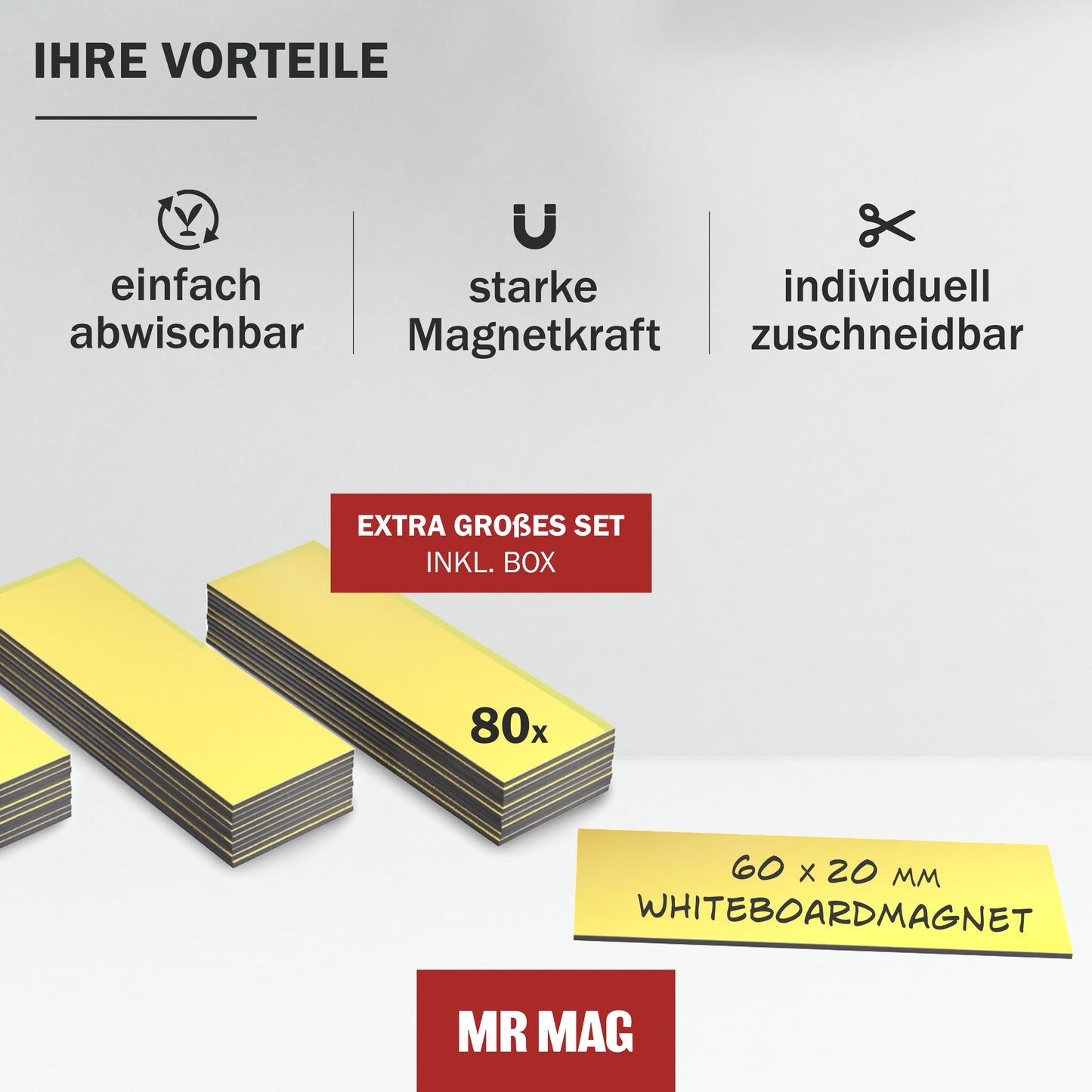 80 Beschreibbare Magnetstreifen - 60x20mm - gelb