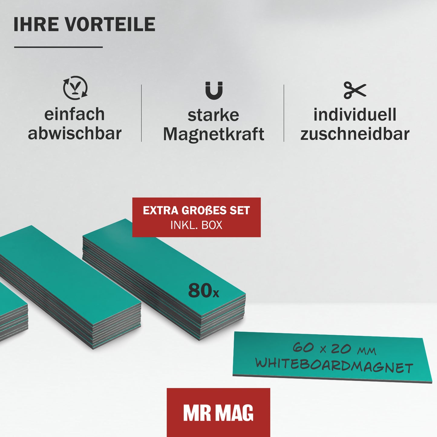 80 Beschreibbare Magnetstreifen - 60x20mm - grün