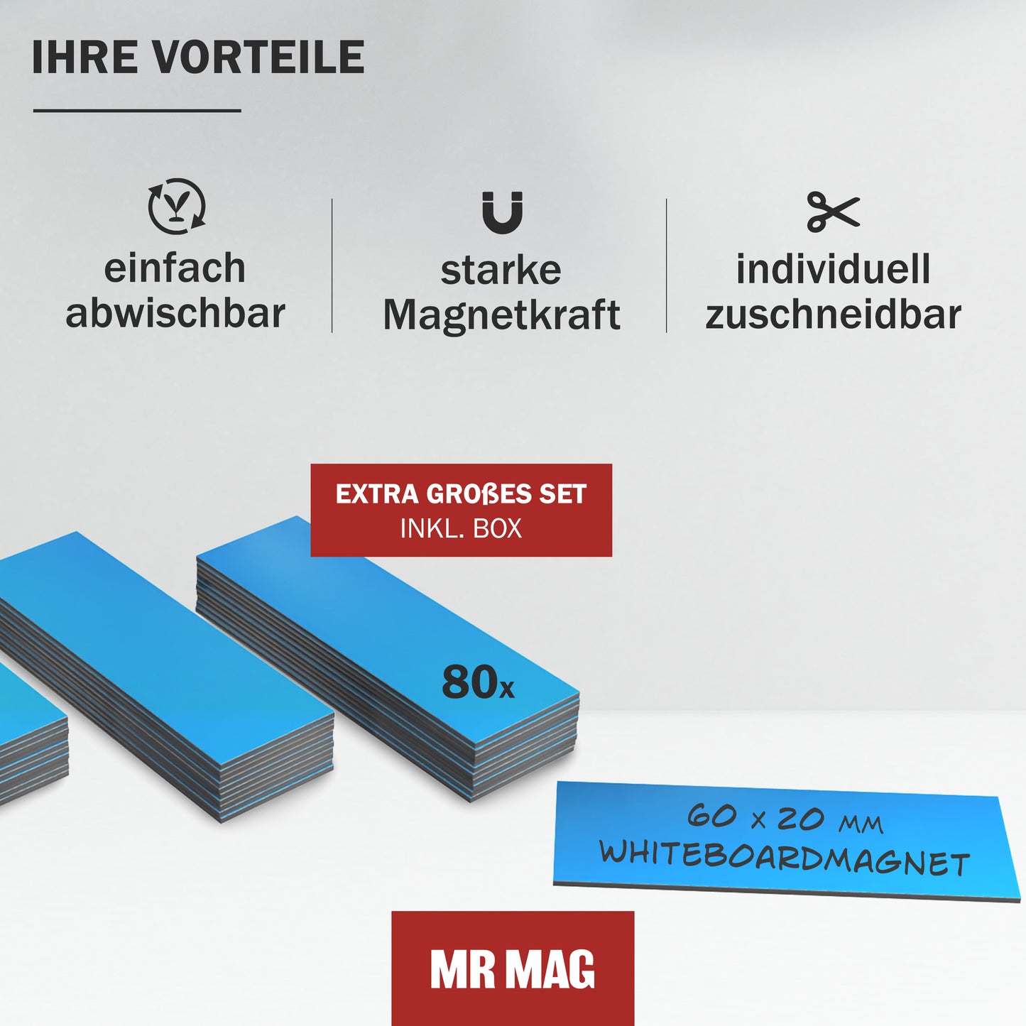 80 Beschreibbare Magnetstreifen - 60x20mm - blau