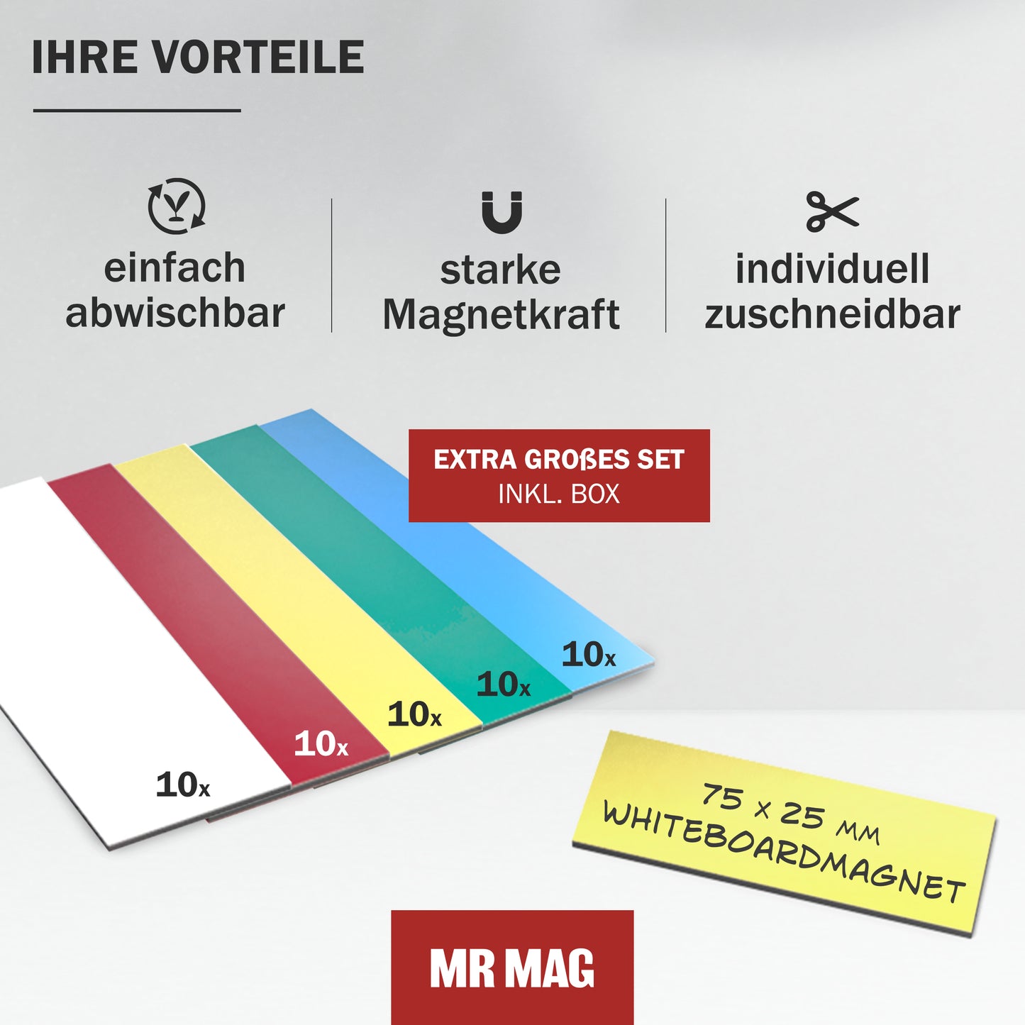 50 Beschreibbare Magnetstreifen - 75x25mm - bunt