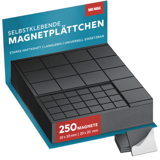 250 Selbstklebende Magnetplättchen - 10x10mm & 20x20mm