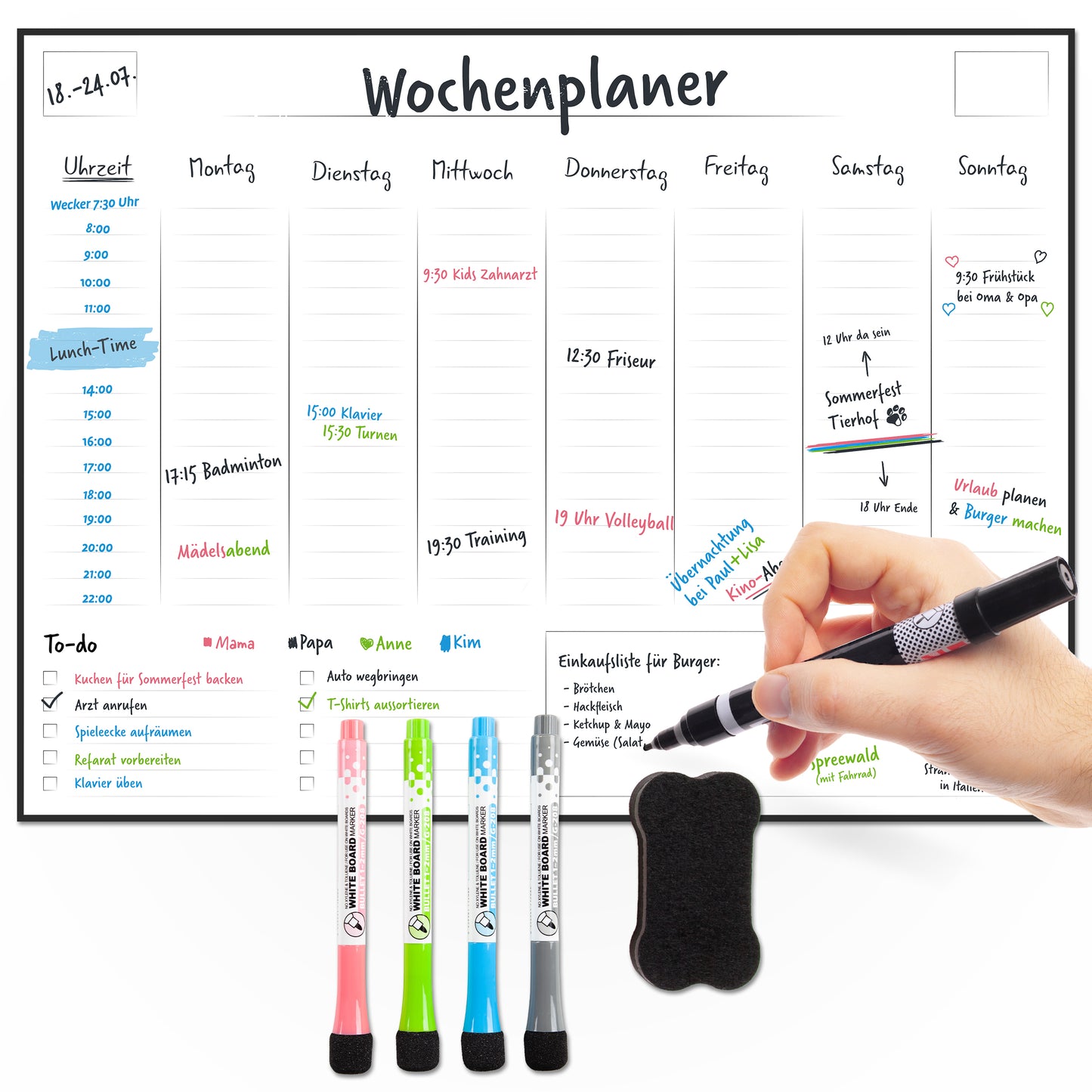 Magnetischer Wochenplaner - 40 x 30cm - inkl. 4 Marker & Schwamm